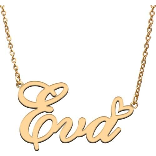 Love Heart Eva Name Necklace for Women Stainless Steel Gold & Silver Nameplate Pendant Femme Mother Child Girls Gift