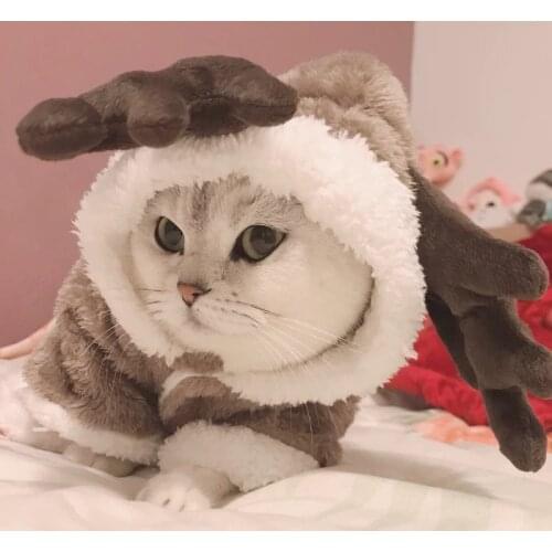 Winter Cat Clothes Christmas Antlers Pet Clothing Warm Fleece Kitten Jumpsuit Cat Coat Jacket Pet Dog Cat Clothes