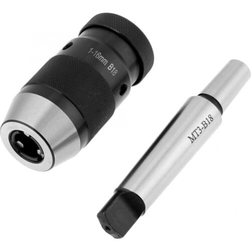 1-16mm Capacity 45# Steel Self Tighten Keyless Lathe Drill Chuck with MT3-B18 Taper Arbor Tool