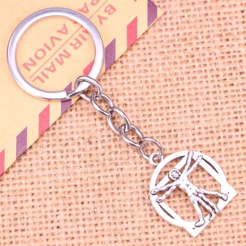 20pcs New Fashion Keychain 26x22mm Da Vinci Human Figure Pendants DIY Men Jewelry Car Key Chain Ring Holder Souvenir For Gift