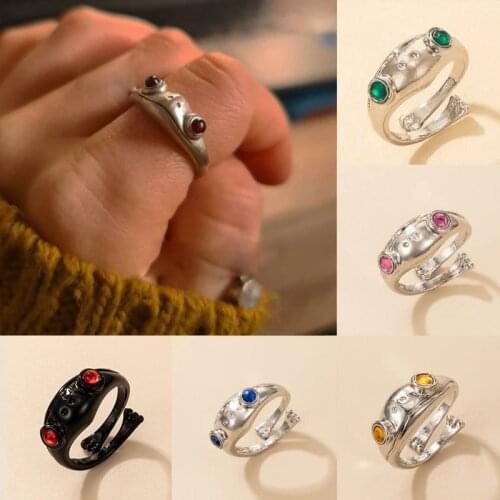 HuangTang 2021 Trendy Cute Frog Single Ring for Women Retro Cartoons Open Adjustable Joint Rings Men Animal Jewelry Party 17412