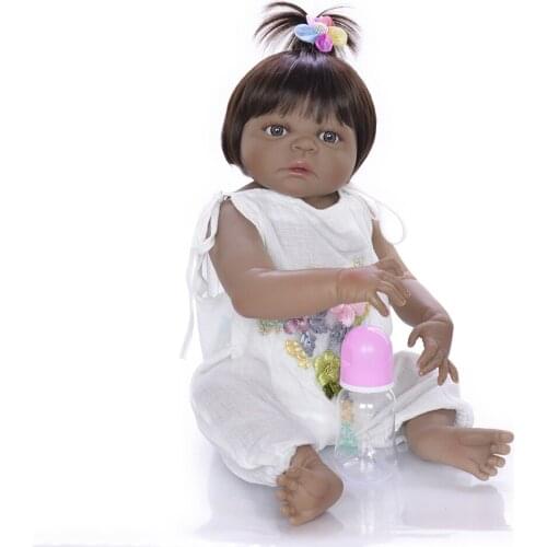23 inch doll Baby Reborn African Baby Doll Black Girl vinyl Silicone Body Reborn Baby Dolls with1pcs mini plush toy For Girls gi