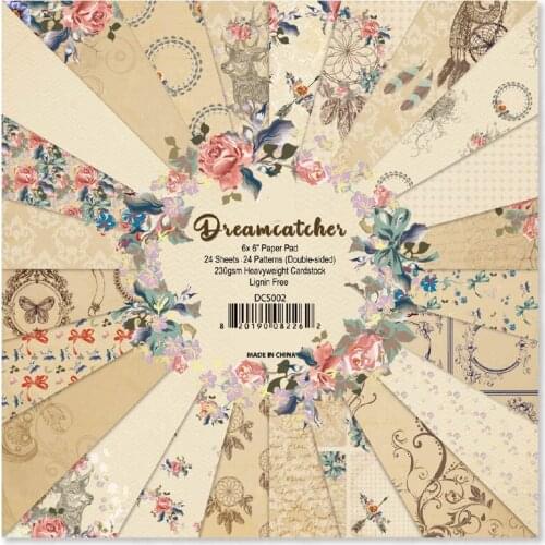 24 sheets 6"X6" 230gsm Dreamcatcher patterned paper Pad Scrapbook pack handmade paper craft Background pad Alinacraft