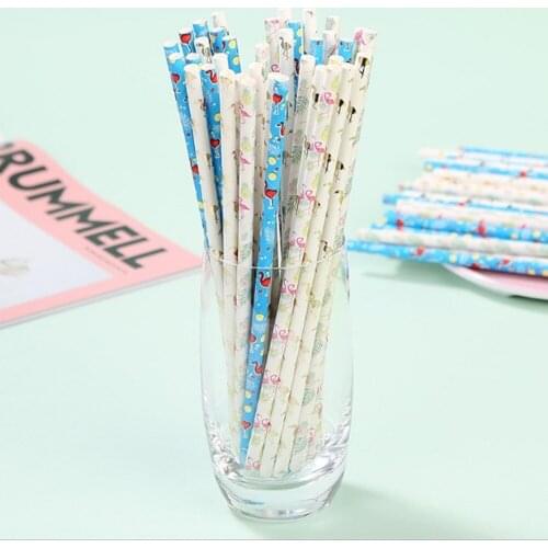 25/50/100Pcs flamingo Degradable Paper Drinking Straws Birthday Party Decoration DIY Wedding Kraft Disposable Beverage Straws