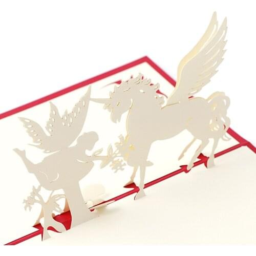 3D Pop Up Paper Laser Cut Greeting Cards Creative Handmade Horse and Angel Birthday Postcards for Lover Thank You Cards