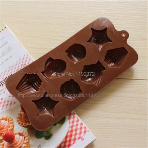 500pcs Brown silicone durable bakeware mold shell fish styling cake baking molds Handmade Chocolate Ice Cube DIY Mold soap
