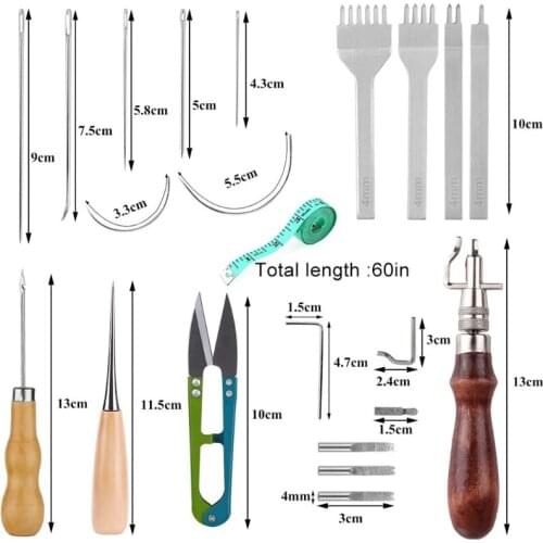 594C 1 Set Professional Leather Craft Tools Kit with Wax Thread Needle Hand Sewing Repair Stitching Punch Carving Work Groover