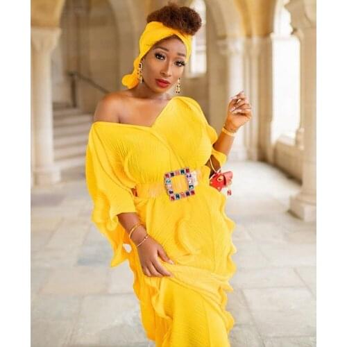 6color African Dresses for Women Fashion Maxi Dress Dashiki Bazin V-neck Ruffle Sleeve Sexy Chiffon Lady Elegant Party Vestidos