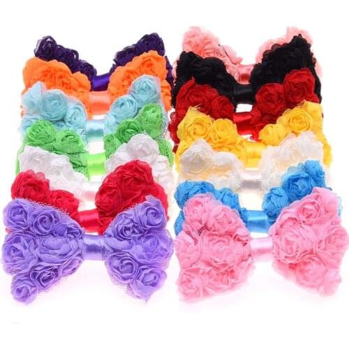 14PCS Chiffon Bows No Clips Triplex Chiffon Bow Hair Accessories Rosette bowknot flower Accessory headwear for Hairband Headband