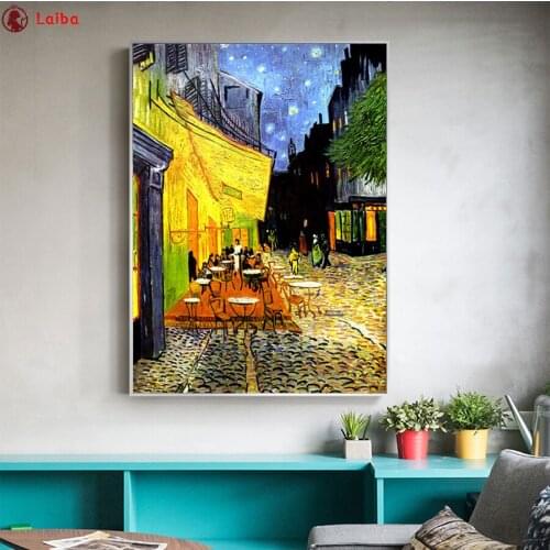 Full square round diamond painting Cafe Terrace At Night Analysis diamond embroidery 5D rhinestone mosaic diamond inlaid pattern