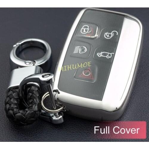 Car Key Chain Ring Fob Case Cover For Range Rover Sport Evoque Velar Discovery 4 LR4 Jaguar XE XF XJ F-PACE F-TYPE Silver