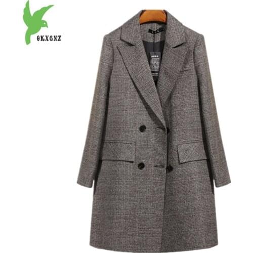 Blazers Jacket Women 2020 Spring and Autumn Plaid suit jacket Plus size Blazers female Casual top Medium length coat OKXGNZ 1735