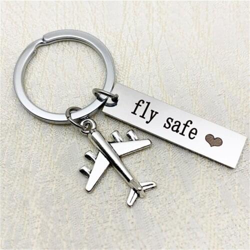 Diy Stainless Steel Keychain Fly Safe Couple Gift Aircraft Key Chain Bag Accessories Car Key Ring Pendant Travel Keyring Diy