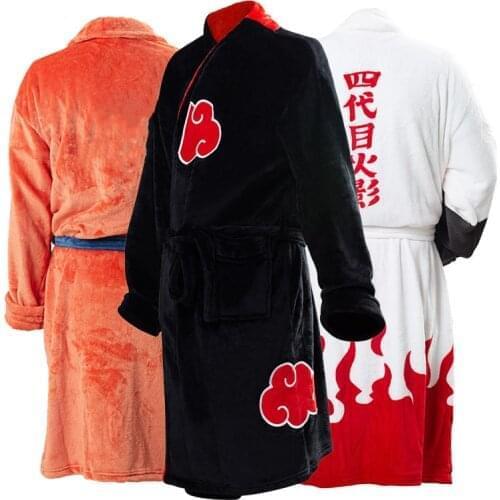 Fast Shipping Anime Robe Cosplay Akatsuki Bathrobe Fleece Warm Nightgown Robe Men Autumn Winter Coat Sleepwear Xmas Gift