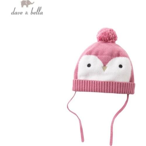 DBS15399-2 dave bella winter new born baby girls cute cartoon penguin hat girl fashion bucket cap