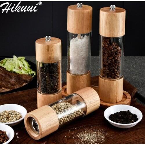 8 inch Wooden Salt and Pepper Grinders Manual Mills Oak Acrylic Peper Mill Spice Seasoning BBQ Pepper Grinding Kitchen Tools