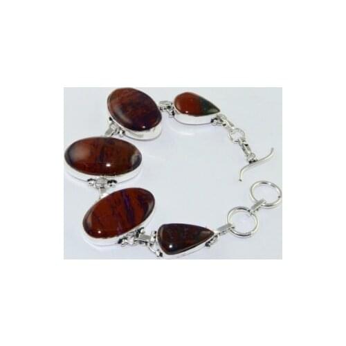 Jaspers & Blood Stone Silver Overlay on Copper Bracelet , 20.6 cm, B1871