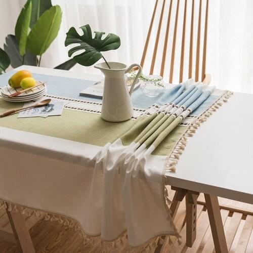 Plaid Decorative Linen Tablecloth With Tassel Waterproof Oilproof Thick Rectangular Wedding Dining Table Cover Tea Table Cloth
