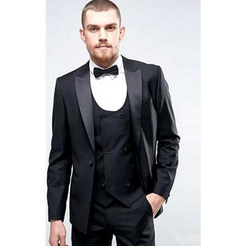 Handsome Groomsmen Peak Lapel Groom Tuxedos Wedding Dress Men Suits Blazer Prom Dinner (Jacket+Pants+Tie+Vest) A785