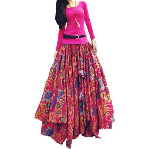 Red skirt Long Flowing Skirt Thick Cotton Multicolor Print Skirts Bohemia Style Ethnic party skirt prom skirt club skirt