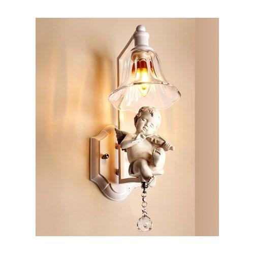 Nordic Creative White Angel Crystal Wrought Iron wall lamp Sconce for foyer abajur bedside lamparas bar corridor E14 110/220V
