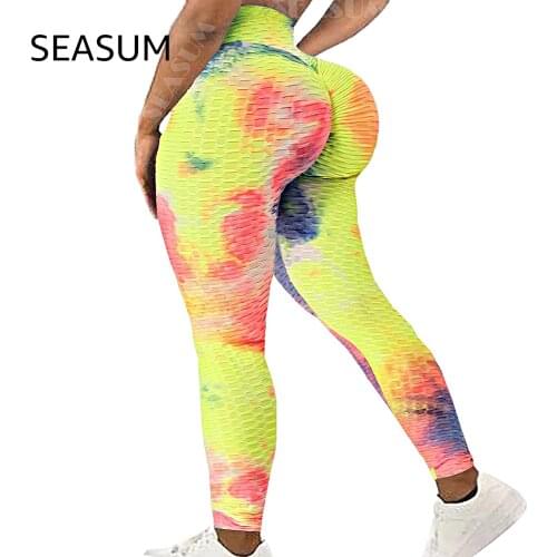 SEASUM Women legging tie dye Gym Exercise High Waist Fitness legging High Elastic Running Athletic Trousers push up Yoga pants