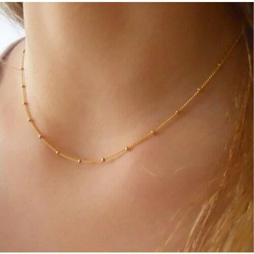 Fashion Thin Choker Necklace Dainty Metal Bead Necklace For Women Satellite Chain Jewelry Collares