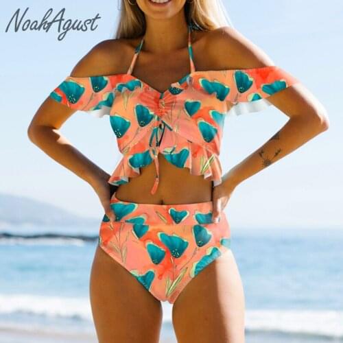 Lace Up High Waist Bikini Sexy Swimsuit Women 2 Piece Swimwear Push Up Swim Suit Halter Swimming Suit Off Shoulder Beachwear
