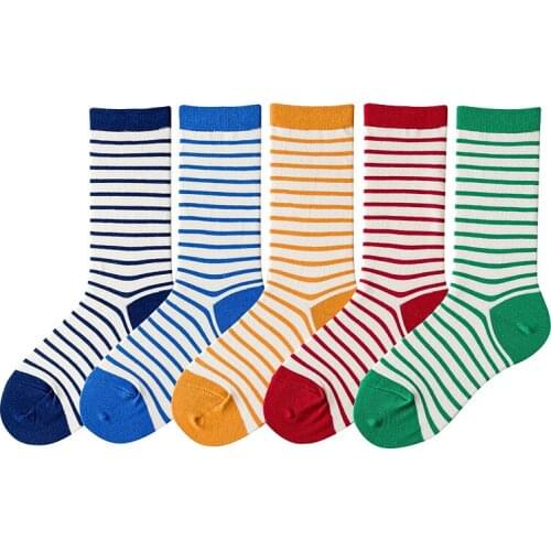 Woman Man Striped Dress Socks Hip Pop Skateboard Crew Socks Cotton Soft Breathable High Fashion Happy Men Socks