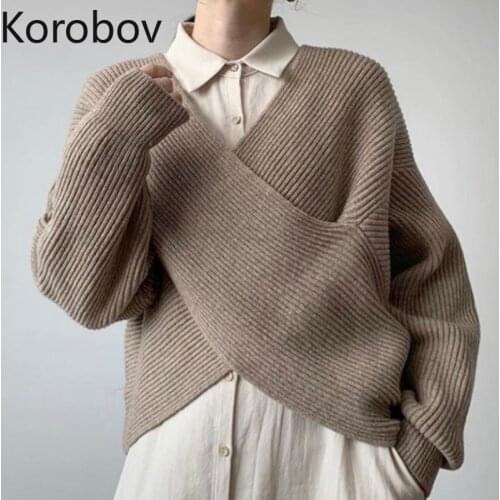 2020 Autumn Winter New Chic Women Pullovers Sweaters Korean Batwing Sleeve Knit Crop Sweater Vintage Office Lady Sueter Mujer
