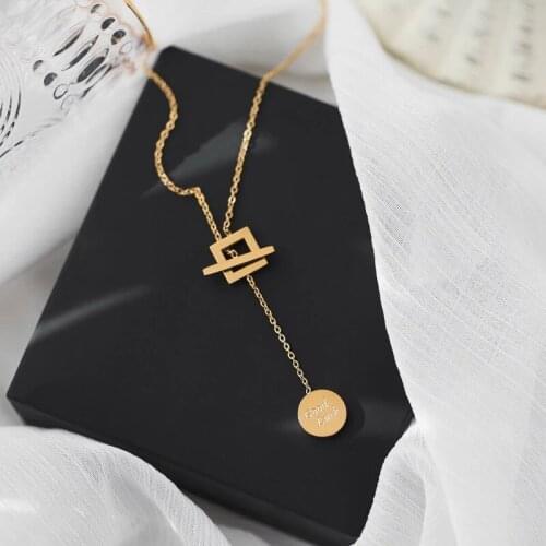 YUN RUO 18K Gold Plated T Buckle Good Luck Pendant Necklace Fashion 316 L Stainless Steel Jewelry Woman Birthday Gift Never Fade