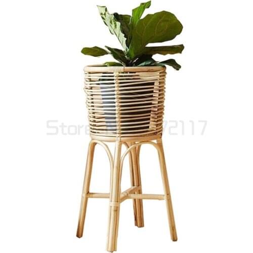 Natural rattan flower rack landing simple high foot large basin green rose plant rack