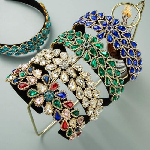 New Arrived Handmade Rhinestone Baroque Luxury Headband Geometric Crystal Flower Bling Hairband Women Elegant Hair Accessories
