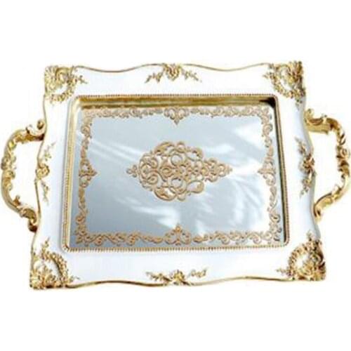 Practical European Vintage Cake Trays Gold Mirror Glass Cupcake Plate Perfume Holder Mirrored Makeup Tray Wedding Party Home Dec