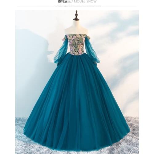 Luxury stage perofrmance gown 18th century ball gown slash collar lantern sleeve medieval dress Renaissance gown queen cosplay
