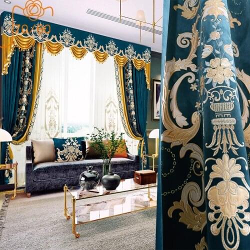 European-style Luxury Velvet Embroidered Curtain Thickening Shading Stitching Curtain Empty Yarn Customized Finished Valance