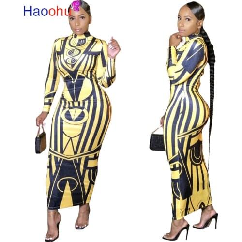 HAOOHU Sexy Fall Long Sleeve Bodycon Maxi Dress Fashion Elegant Birthday Party Outfits Women Clothes Streetwear Lounge Wear