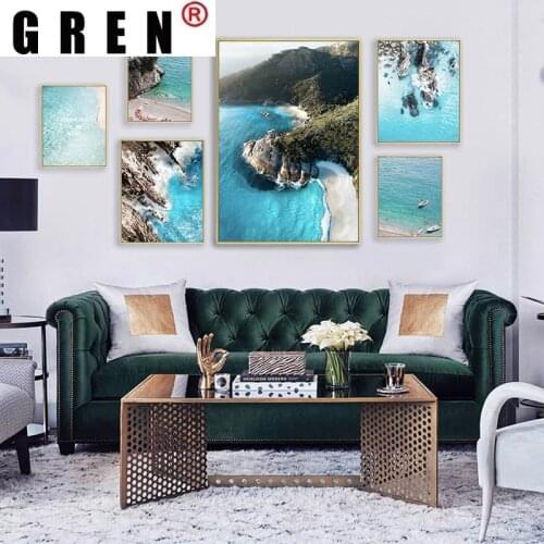 GREN Nordic Seascape Coastline Beach Landscape Canvas Painting Wall Art Print Poster Picture Modern Living Room Home Decor