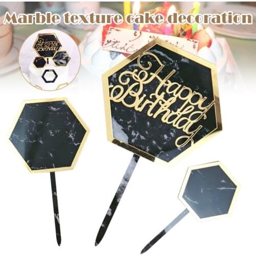 Hexagonal Cake Topper Marble Texture Acrylic Birthday Party Cake Decoration ALS88