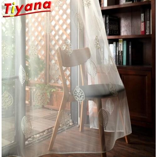 Small Leaf Embroidered Curtains for Living Room Modern Simple Korean Style Fresh and Beautiful Romantic White Sheer Tulles #VT