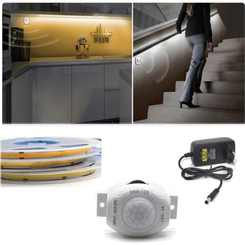 DC12V LED Under Cabinet Light COB LED Strip with Automatic Shut Off Kitchen Bedside Decor Night lamp Wireless PIR Motion Sensor