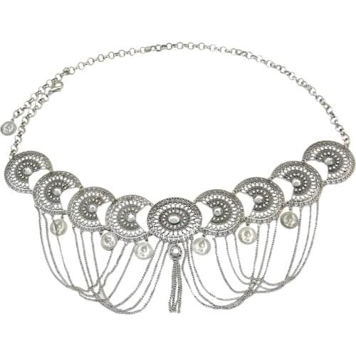 Turkish Vintage Beach Belly Dance Body Chains Carving Flower Silver Color Coin Long Tassel Belt Gyspy Indian Waist Chain Jewelry