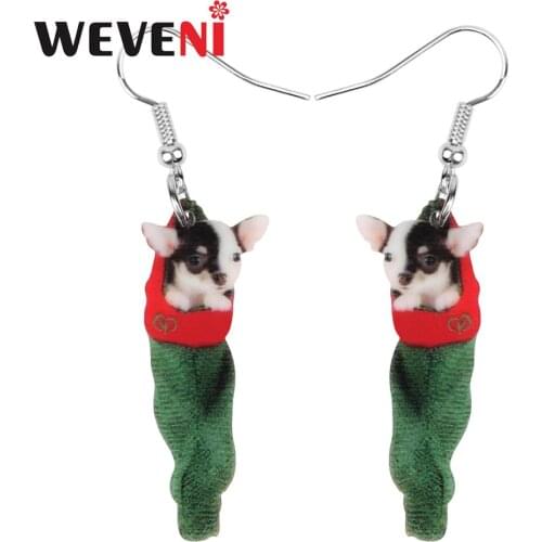 WEVENI Acrylic Christmas Chihuahua Dog Earrings Drop Dangle Sweet Pets Jewelry For Women Girls Teen Party Charm Gift Decorations