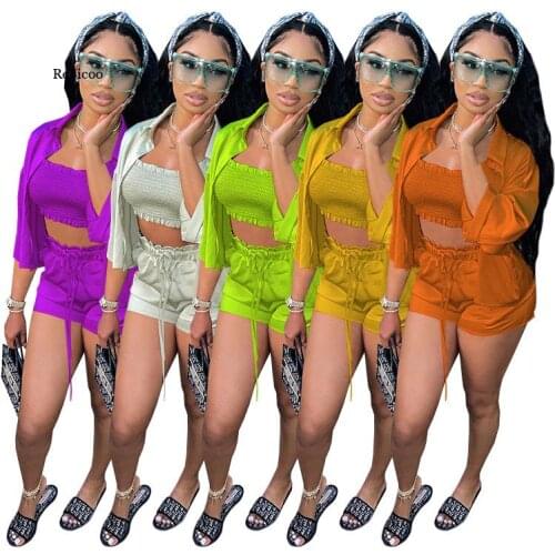 Womens Multi-Needle Elastic Ruffled Shirt Button Temperament Commuter 3-Piece Female