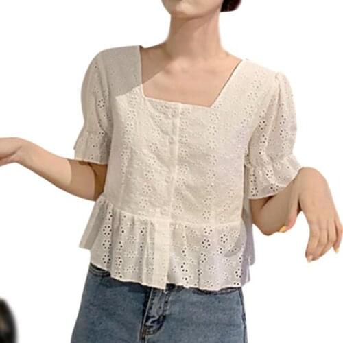 Chic Wind Sexy Short Top Female Elegant Short-Sleeve French Girly Retro Thin Square Collar Tee Shirt