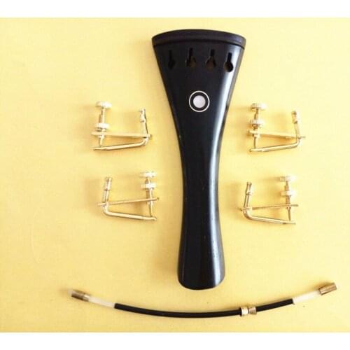 1 set high quality 4/4 Ebony Violin Tailpiece fixed golden fine tuners Tail Gut
