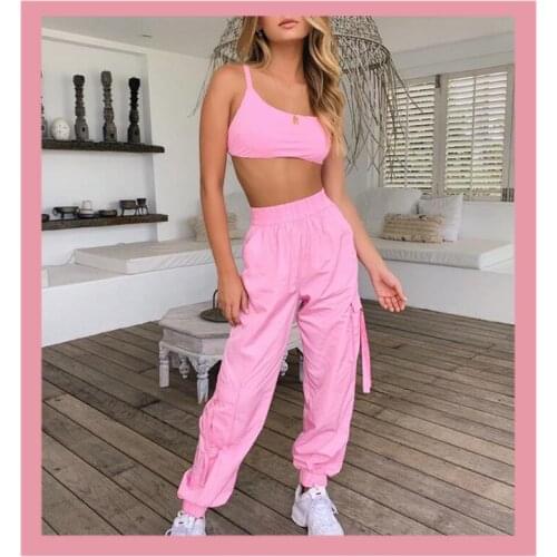 2020 Summer Crop Top And Pants Womens Tracksuit Sleeveless Streetwear Sportswear Plus Size Two Piece Sets Jogging Femme Clothes