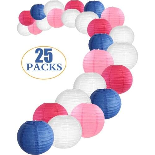 25 Pcs/Set 6"-14" Chinese Paper Lantern Assorted Sizes Colors White Rose Blue lampion for Wedding Hanging lanterne papier Decor