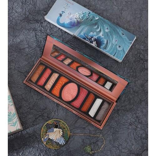 9 Colors Peacock Embossed Eyeshadow Palette High Gloss Pearlescent Blush Multi-Function Palette