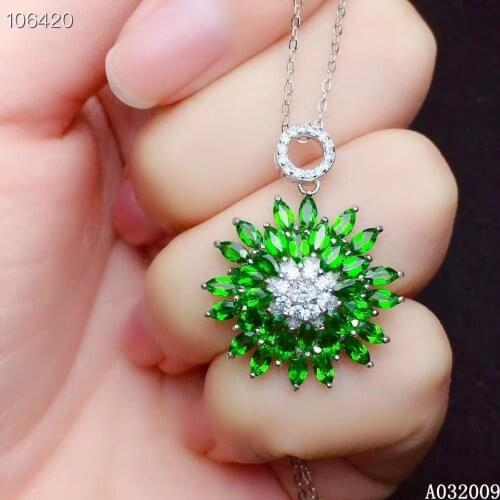 KJJEAXCMY fine jewelry 925 Sterling Silver inlaid natural diopside fashion girl new Pendant Necklace support test